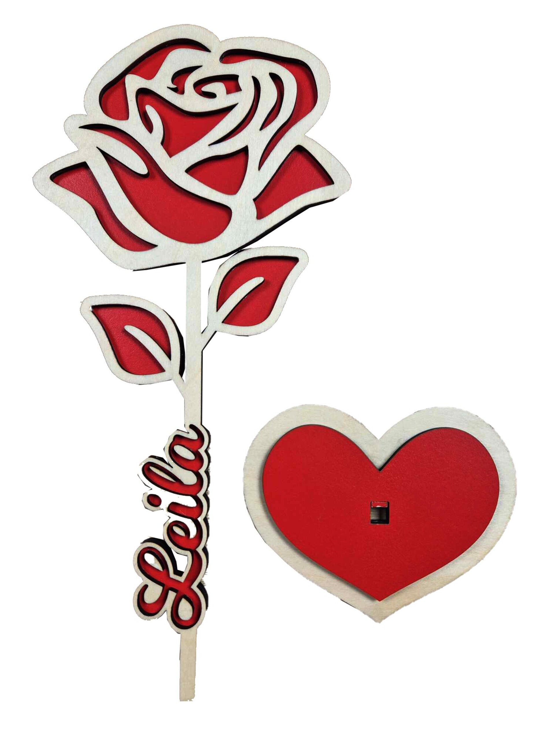 Rosa de Madera con Nombre Personalizado y Pintada de Forma Artesanal - 4